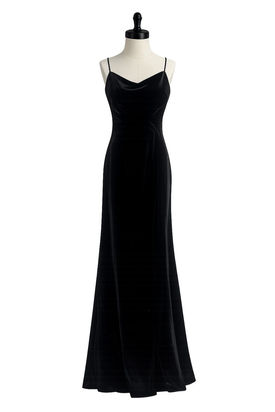 Jenny Yoo Sammy Black Velvet Maxi Dress - Formal Evening Gown - Size 8